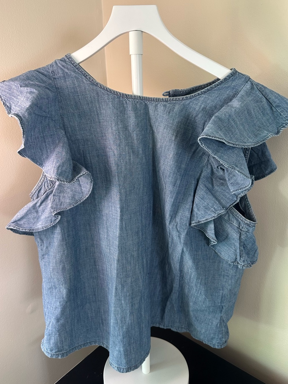 J Crew Ruffled Chambray Sleeveless Top - Blue Sz 14